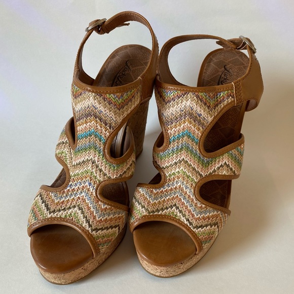 Lucky Brand Cork Wedge Multicolor Stitch Weave - Picture 4 of 8